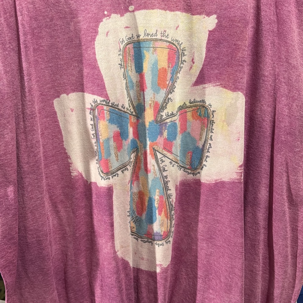 Purple Graphic T-Shirt with Cross Design